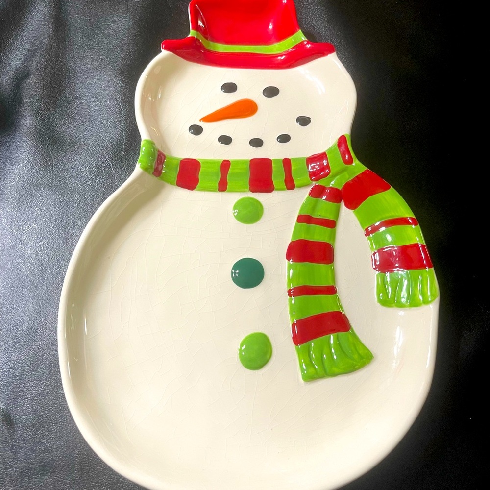 Adorable Ceramic Snowman Platter
